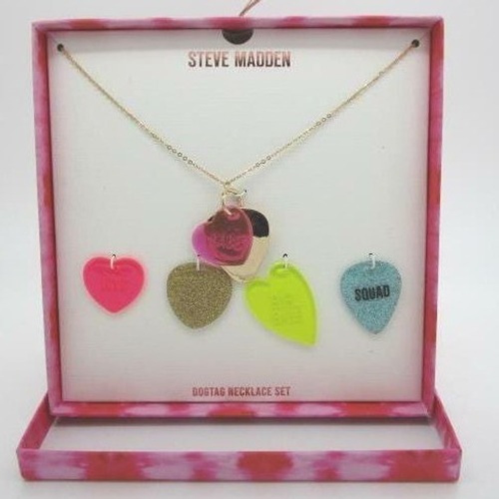 Steve Madden Necklace Heart Dog Tag Guitar Pick Pendant Interchangeable set New
